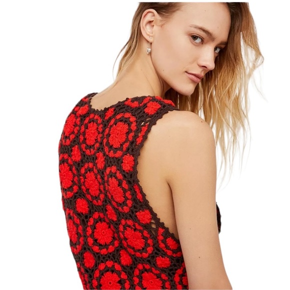 Free People Delilah Crochet Mini Shift Dress in Orange and Brown Sz S - Picture 4 of 13